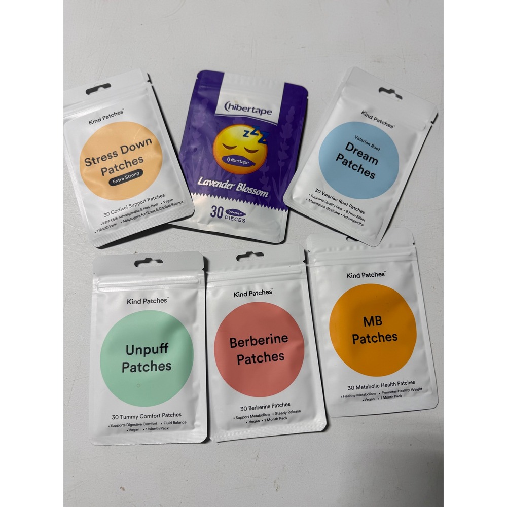Kind Patches Wellness Bundle Stress Down Dream Unpuff Berberine MB Hibertape 6pk